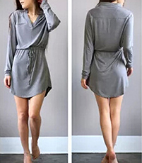 Elliptical Mini Dress – Gray / Long Sleeves / Adjustable Drawstring